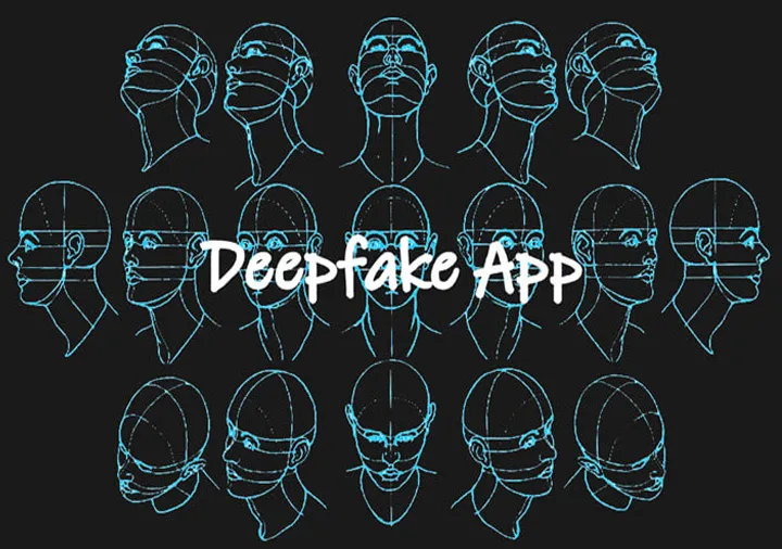 A drawing of a group of people with the words deepfake app